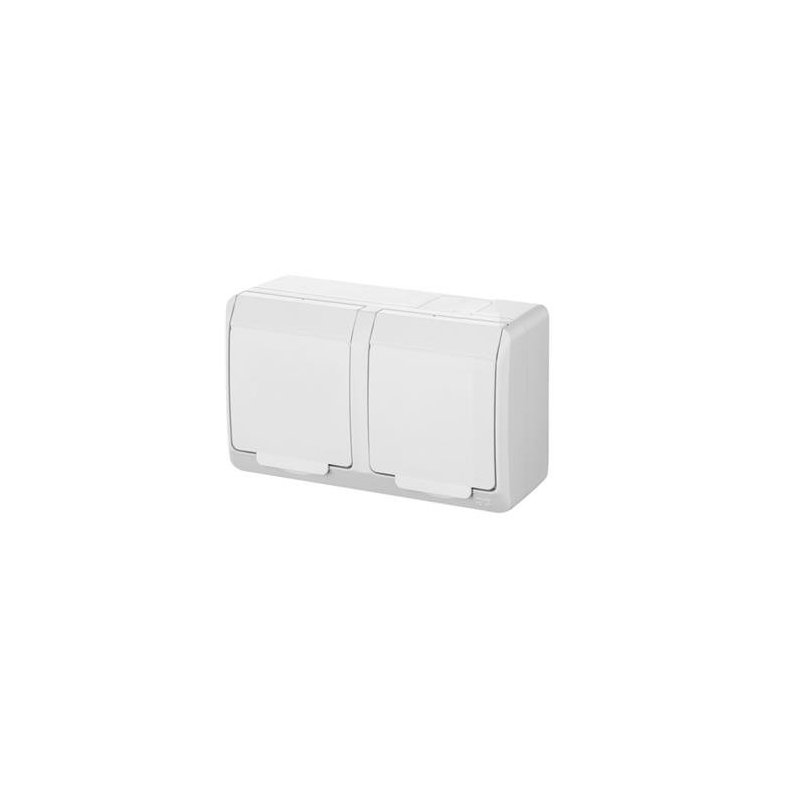 HERMES BIAŁY GNIAZDO NT 2X Z/U Z KLAPKĄ IP44 ZACISKI ŚRUBOWE 16A 250V