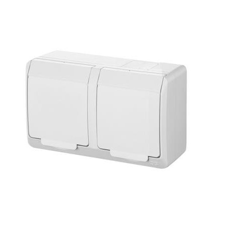HERMES BIAŁY GNIAZDO NT 2X Z/U Z KLAPKĄ IP44 ZACISKI ŚRUBOWE 16A 250V
