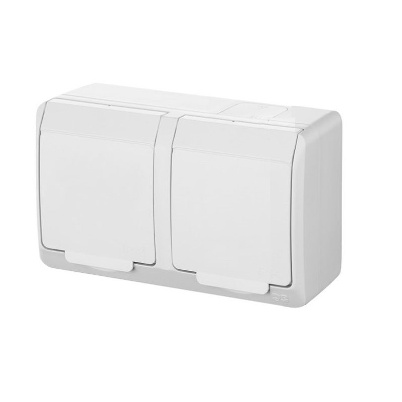 HERMES BIAŁY GNIAZDO NT 2X Z/U Z KLAPKĄ IP44 ZACISKI ŚRUBOWE 16A 250V