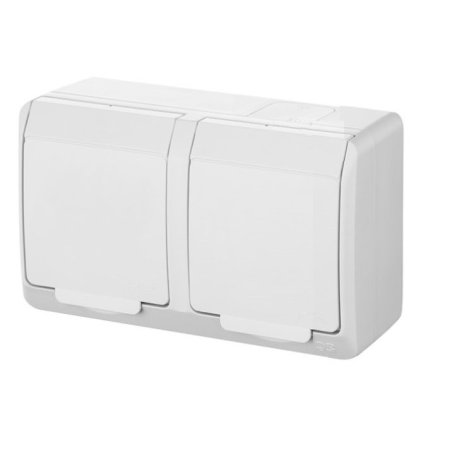 HERMES BIAŁY GNIAZDO NT 2X Z/U Z KLAPKĄ IP44 ZACISKI ŚRUBOWE 16A 250V