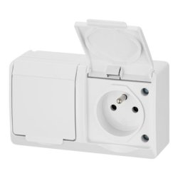 HERMES BIAŁY GNIAZDO NT 2X Z/U Z KLAPKĄ IP44 ZACISKI ŚRUBOWE 16A 250V