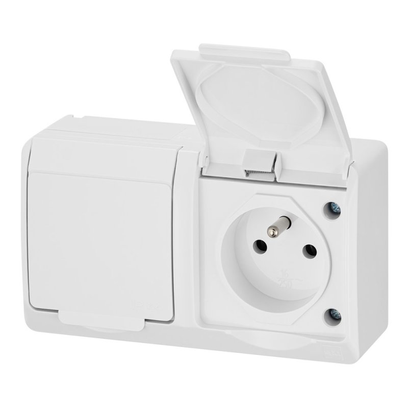HERMES BIAŁY GNIAZDO NT 2X Z/U Z KLAPKĄ IP44 ZACISKI ŚRUBOWE 16A 250V