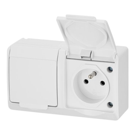 HERMES BIAŁY GNIAZDO NT 2X Z/U Z KLAPKĄ IP44 ZACISKI ŚRUBOWE 16A 250V