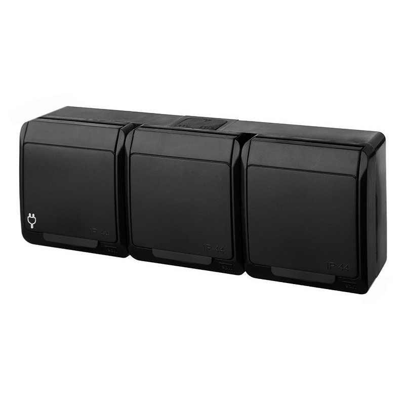 HERMES CZARNY GNIAZDO NT 3X Z/U Z KLAPKĄ IP44 3X2P+Z ZACISKI ŚRUBOWE 16A 250V