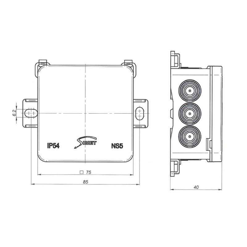Puszka elektryczna natynkowa hermetyczna IP54 Simet NS5 75x75x40mm