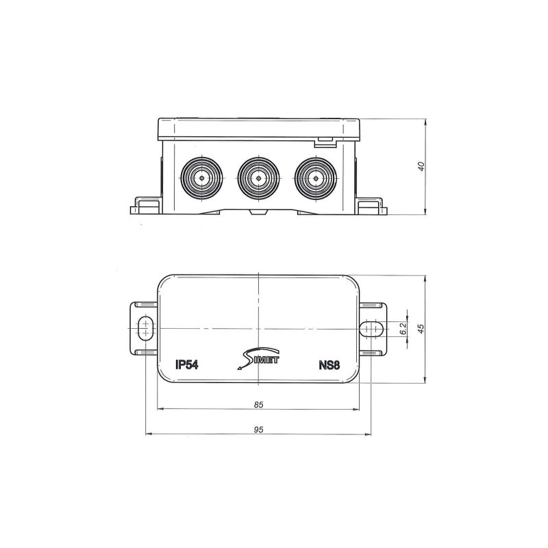 Puszka elektryczna natynkowa hermetyczna IP54 Simet NS8 IP54 45x40x85mm