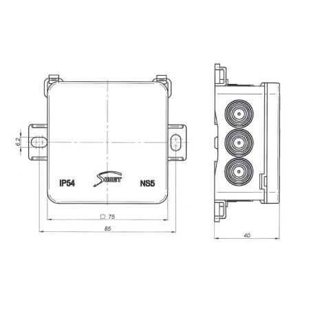 Puszka elektryczna natynkowa hermetyczna IP54 Simet NS5 75x75x40mm